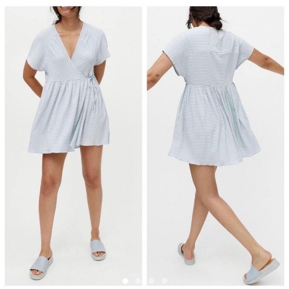 Urban Outfitters Babydoll Blue White Stripe Wrap Dress